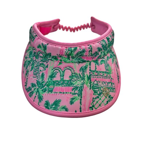 Lilly Pulitzer Always Worth It Pink Green Palm Print O/S Golf Visor Hat - Picture 2 of 8